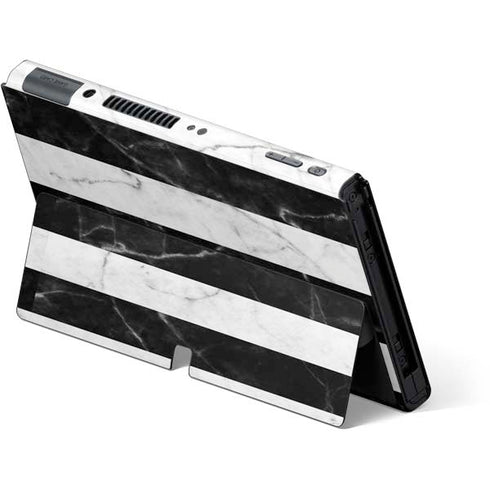 Black and White Striped Marble Nintendo Switch OLED (2021) Skin